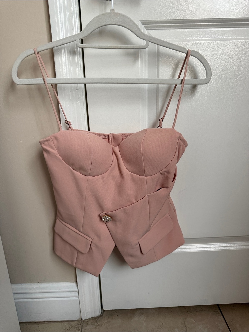 SHEIN Blush Pink Bustier Camisole with Decorative Jewel Button